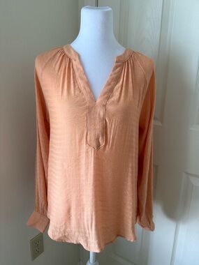 Gilli Peach Blouse XS Boho Lightweight V-Neck Long Sleeve Flowy Top